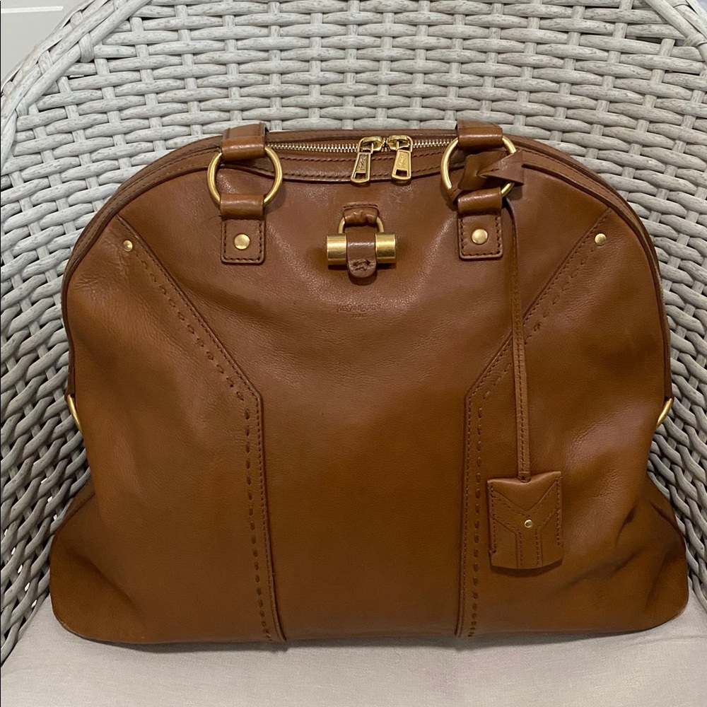 YSL Yves Saint Laurent Rive Gauche Tan Leather XL Muse Handbag - Picture 2 of 16
